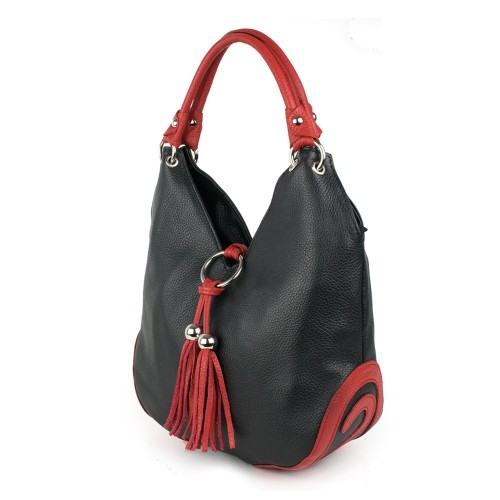 Geanta piele neagra cu ciucuri GF1197