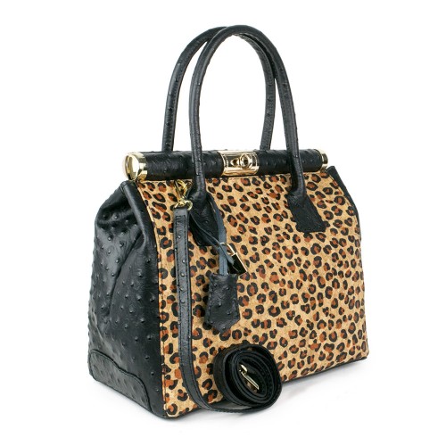 Geanta piele neagra animal print GF1223