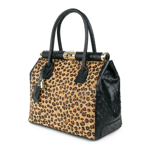 Geanta piele neagra animal print GF1223