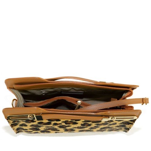 Geanta piele camel imprimeu leopard GF1311