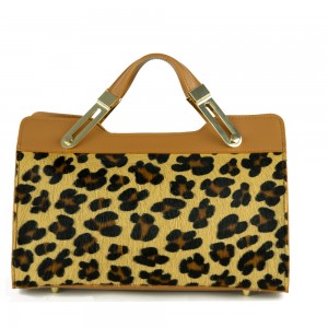 Geanta piele camel imprimeu leopard GF1311