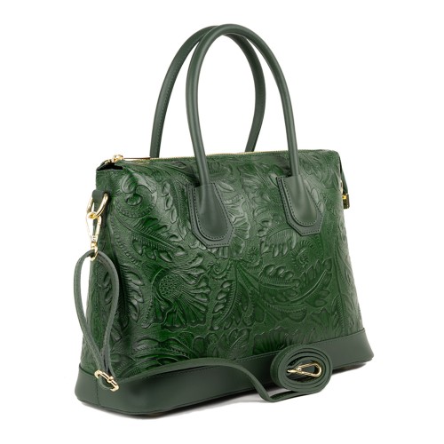 Geanta piele verde inchis imprimeu GF1318