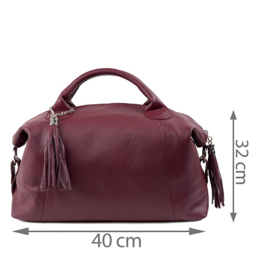 Geanta piele marsala cu ciucuri GF1342