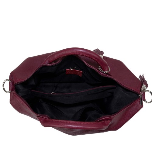 Geanta piele marsala cu ciucuri GF1342