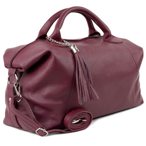 Geanta piele marsala cu ciucuri GF1342