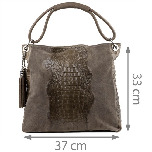 Geanta piele taupe cu imprimeu GF1459