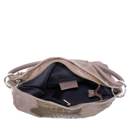 Geanta piele taupe cu imprimeu GF1459