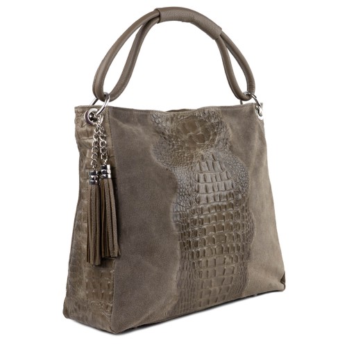 Geanta piele taupe cu imprimeu GF1459