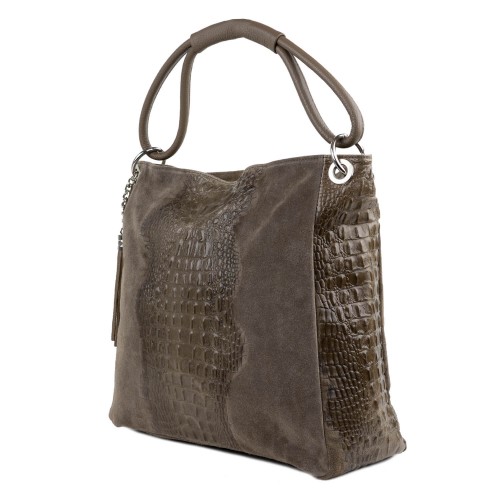 Geanta piele taupe cu imprimeu GF1459