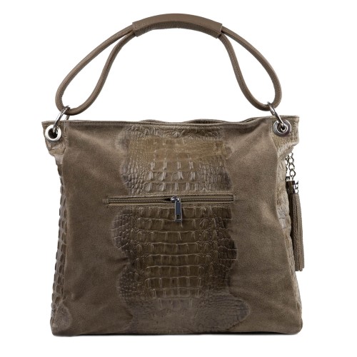 Geanta piele taupe cu imprimeu GF1459