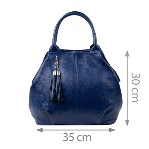Geanta piele bleumarin cu ciucuri GF1467
