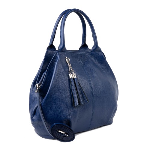 Geanta piele bleumarin cu ciucuri GF1467