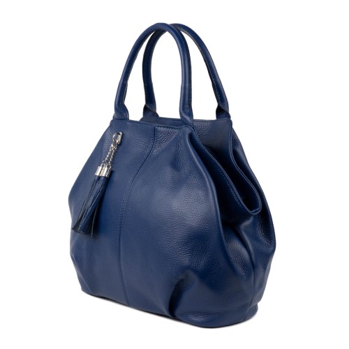 Geanta piele bleumarin cu ciucuri GF1467