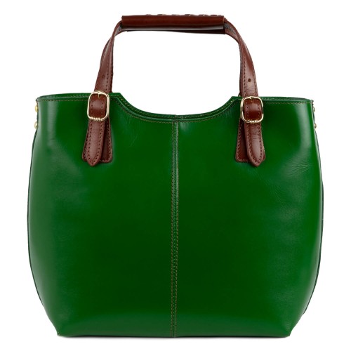 Geanta piele verde cu maro GF1487