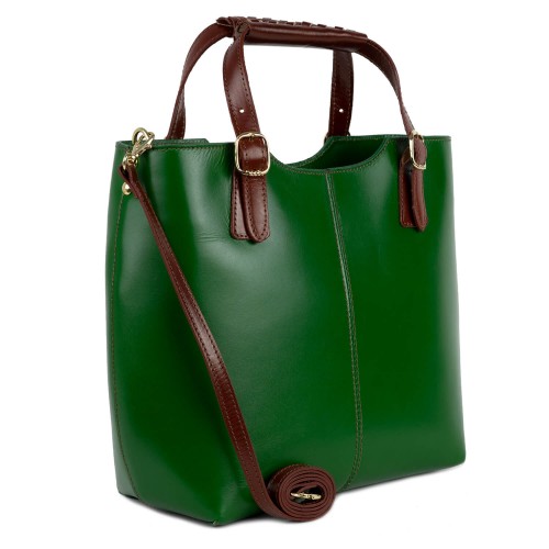 Geanta piele verde cu maro GF1487