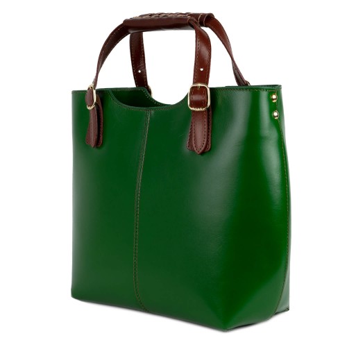 Geanta piele verde cu maro GF1487