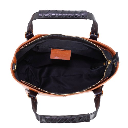 Geanta piele maro ocru cu negru GF1489