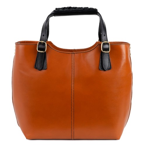 Geanta piele maro ocru cu negru GF1489