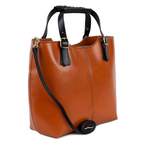 Geanta piele maro ocru cu negru GF1489