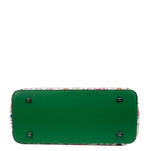 Geanta dama piele verde/flori multicolor GF1571