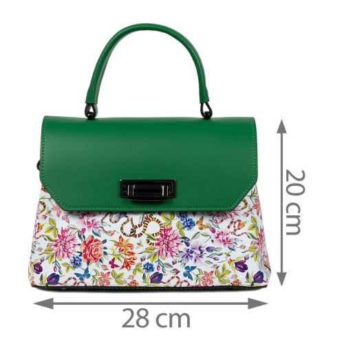 Geanta dama piele verde/flori multicolor GF1571
