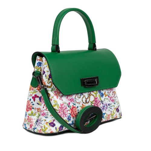 Geanta dama piele verde/flori multicolor GF1571