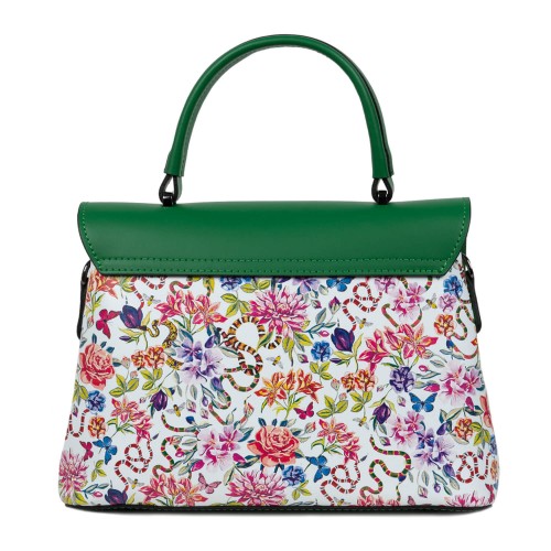 Geanta dama piele verde/flori multicolor GF1571