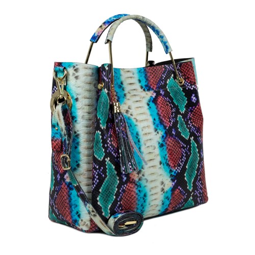 Geanta piele imprimeu sarpe multicolor GF1603