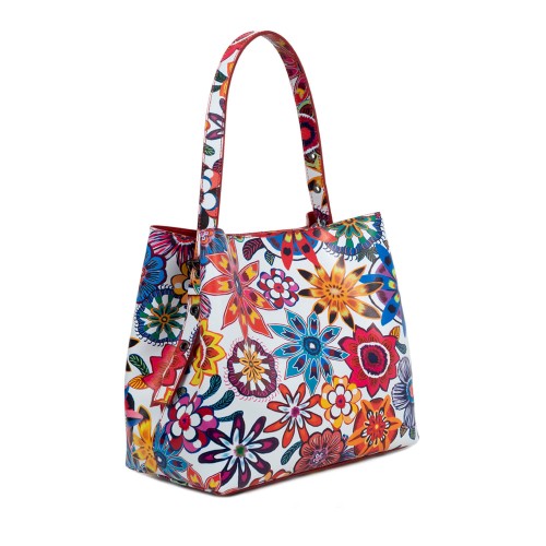 Geanta piele imprimeu floral multicolor GF1662