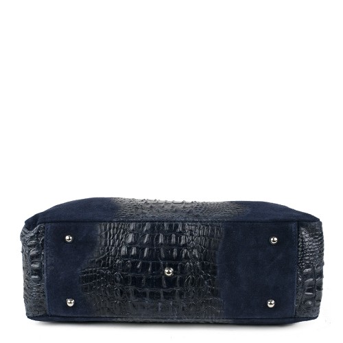 Geanta piele bleumarin cu imprimeu GF952