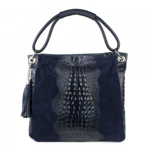 Geanta piele bleumarin cu imprimeu GF952
