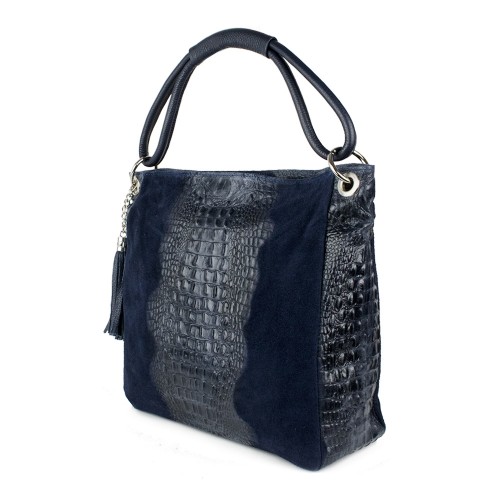 Geanta piele bleumarin cu imprimeu GF952
