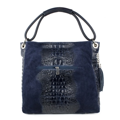 Geanta piele bleumarin cu imprimeu GF952
