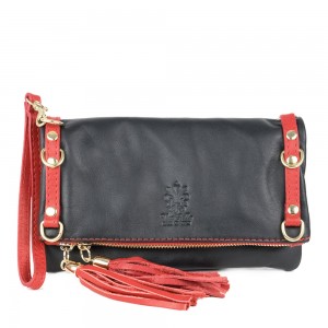 Plic piele negru/rosu cu ciucuri GF969