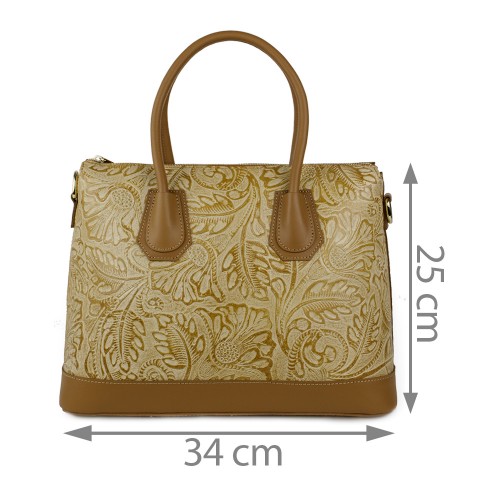 Geanta piele maro camel imprimeu GF995