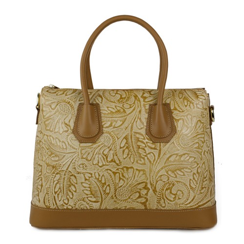 Geanta piele maro camel imprimeu GF995