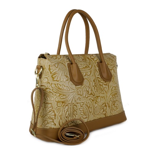 Geanta piele maro camel imprimeu GF995