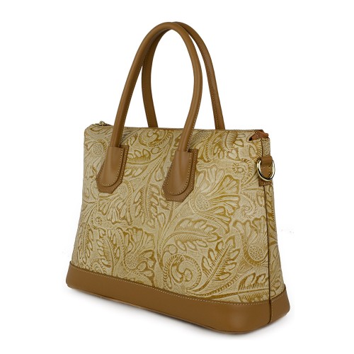 Geanta piele maro camel imprimeu GF995