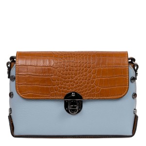 Gentuta piele maro/albastru imprimeu crocodil GF2470
