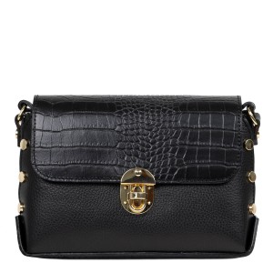 Gentuta piele neagra cu imprimeu crocodil GF2478