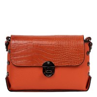 Gentuta piele oranj cu imprimeu crocodil GF2479