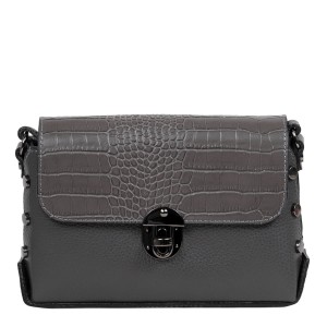 Gentuta piele gri inchis cu imprimeu crocodil GF2481