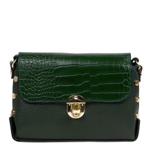Gentuta piele verde inchis cu imprimeu crocodil GF2483