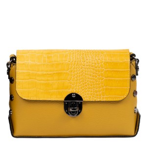 Gentuta piele galben mustar cu imprimeu crocodil GF2486