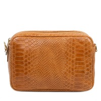 Gentuta piele maro deschis imprimeu sarpe GF2848