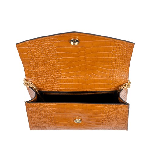 Gentuta piele maro deschis imprimeu crocodil GF2852