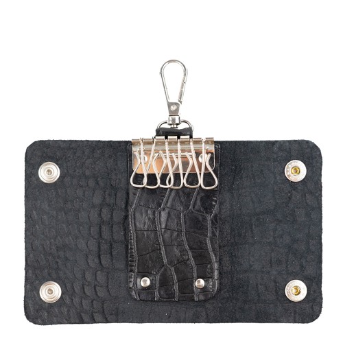Port-chei piele neagra imprimeu crocodil PC038