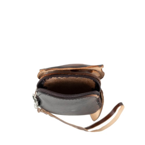 Port-monede piele Bufnita maro inchis PM058
