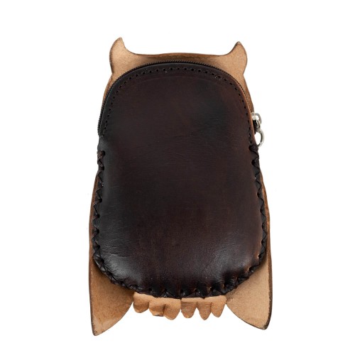 Port-monede piele Bufnita maro inchis PM058