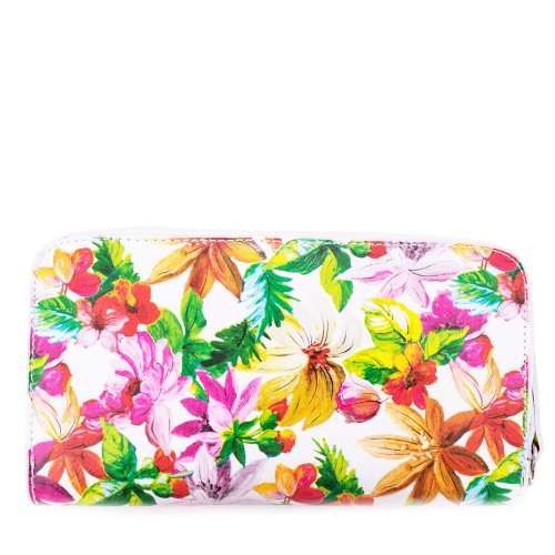 Portofel din piele naturala cu imprimeu floral PTF036